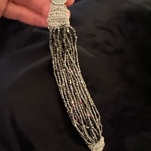 Bohemian Handmade Marcasite Silver Grey Beaded Bracelet with crocheted Closure - Picture 5 of 6